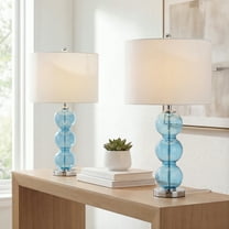 JONATHAN Y Bella 27" Glass Triple-Sphere LED Table Lamp, Sky Blue/Chrome (Set of 2), JYL1070C-SET2