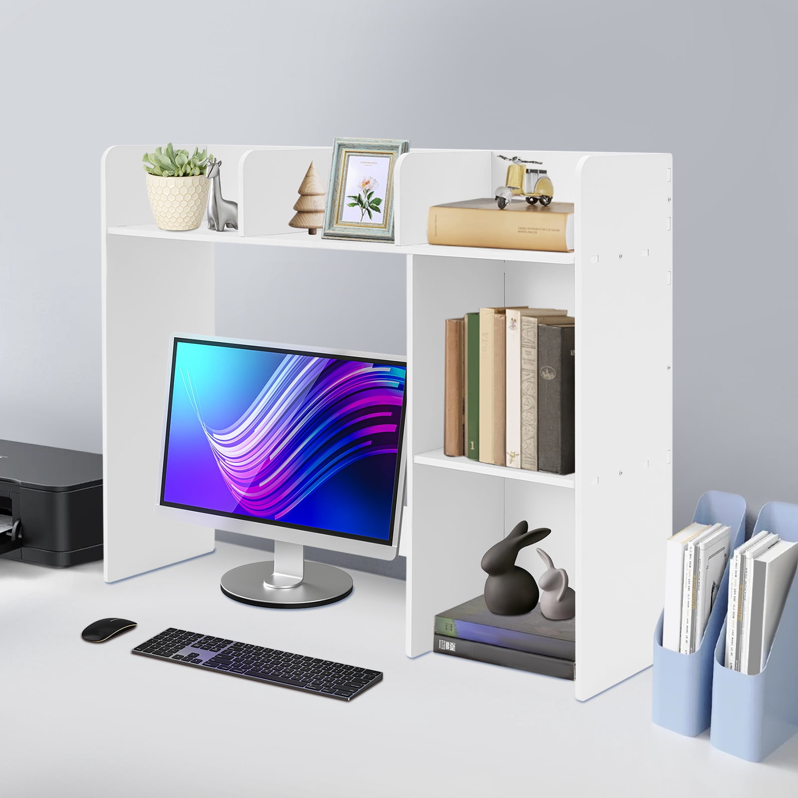 6 Compartments Desk Bookshelf Organizer, Office Desk Bookshelf Holder, Desktop Bookshelf Storage White