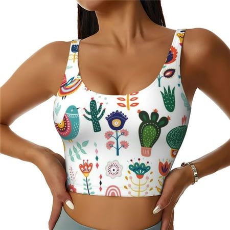 Jgfou Alpaca Flower Print Womens Sports Bra - Padded Workout Sports Bras Crop Tank Top