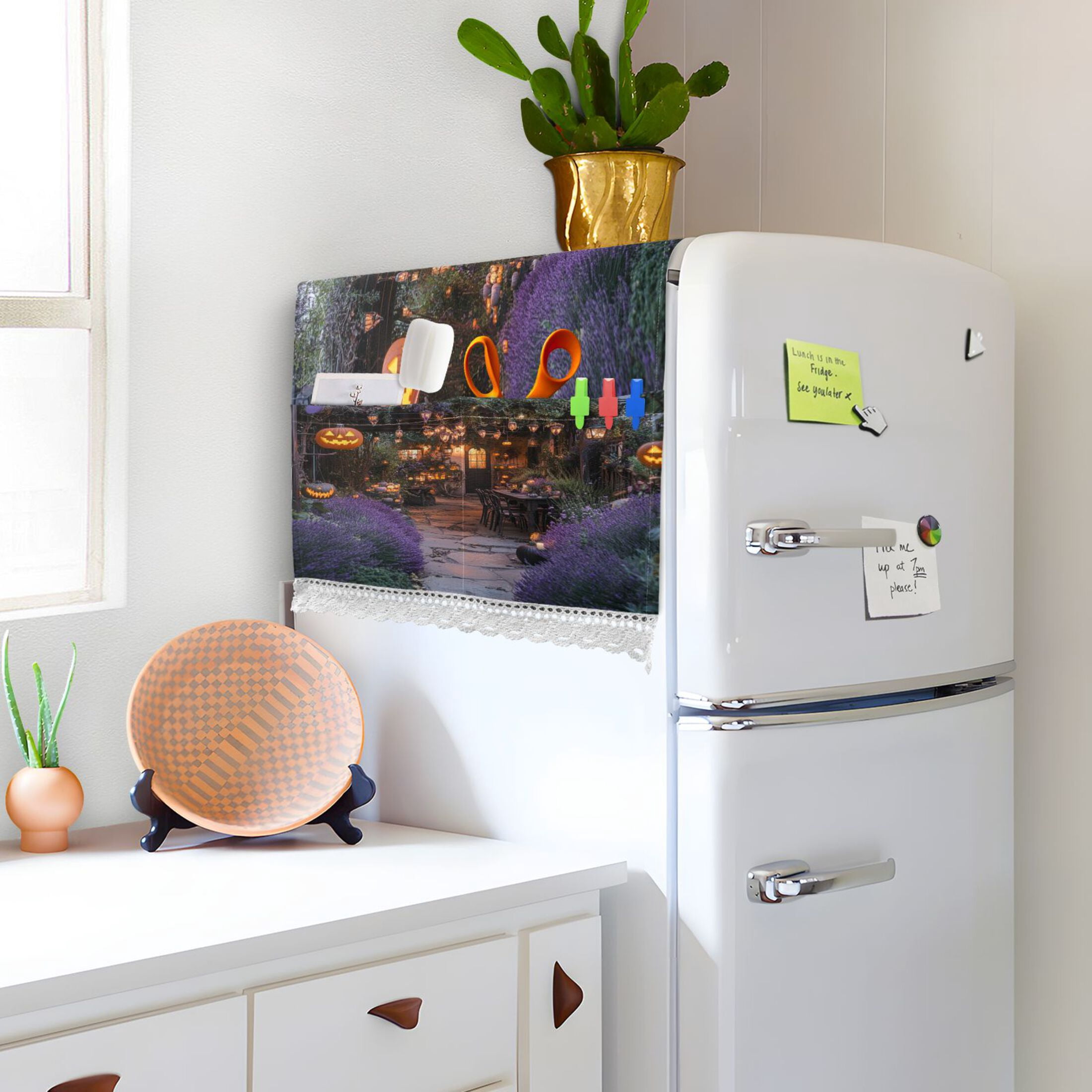 Halloween-inspired GardenWasher and Dryer Covers Dust-Proof and Oil Resistant Fridge Cover with 4 Storage Pockets Washing Machine Top Cover for Laundry Kitchen Home 51.2 x 22 In
