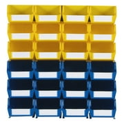 Triton Products® LocBin 26-Piece Wall Storage Unit with (12) 5-3/8"L x 4-1/8"W x 3"H YEL Bins & (12) 7-3/8"L x 4-1/8"W x 3"H Blue Bins, 24ct, Wall Mount Rails 8-3/4"L with Hardware, 2pk