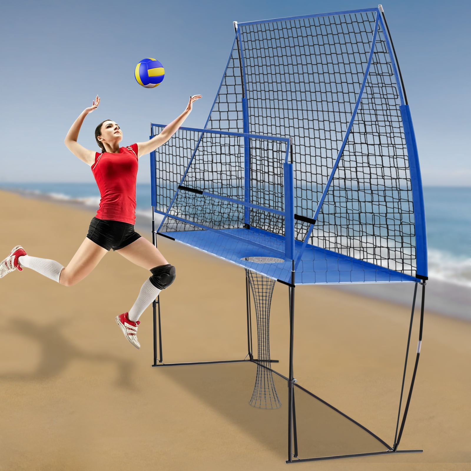 Blue Adjustable Volleyball Training Net – 8ft to 6.5ft Height, Multi-Sport Use for Badminton & Tennis – Durable Nylon & Steel – Easy Setup, Portable