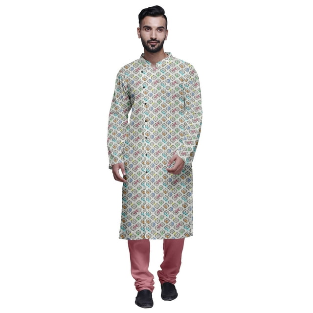 Atasi Kurta-Pyjama Long en Coton Imprimé pour Hommes, Kurta-Pyjama Décontracté de Designer, Vêtements