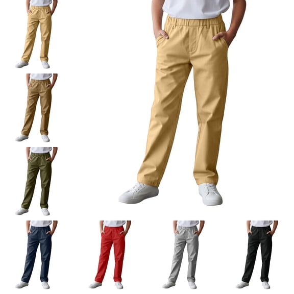 Uniform Pants for Boys Dress Pants Adjustable Waist Stretch Pants with Pockets Back To School 6-7 Years Boy Clothes
