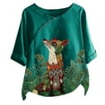 thumbnail image 1 of Hauts de Mode pour Femmes Mode Femmes T-Shirt Blouse Ample en Coton et Lin à Imprimé Hauts, 1 of 4