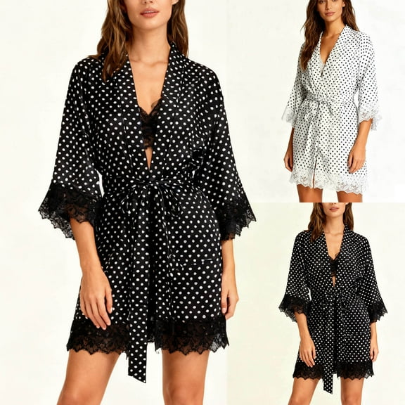Fewfanhot Lounge Sets for Women Short Satin Robe Lace Trim Silk Set Bridesmaid Robes for Bride Wedding Party Nightgown
