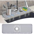 thumbnail image 1 of Gray, 44.5 * 14cm faucet sink splash guard, silicone faucet mat faucet sink mat, longer silicone faucet sink splash guard for kitchen and bathroom use, 1 of 5