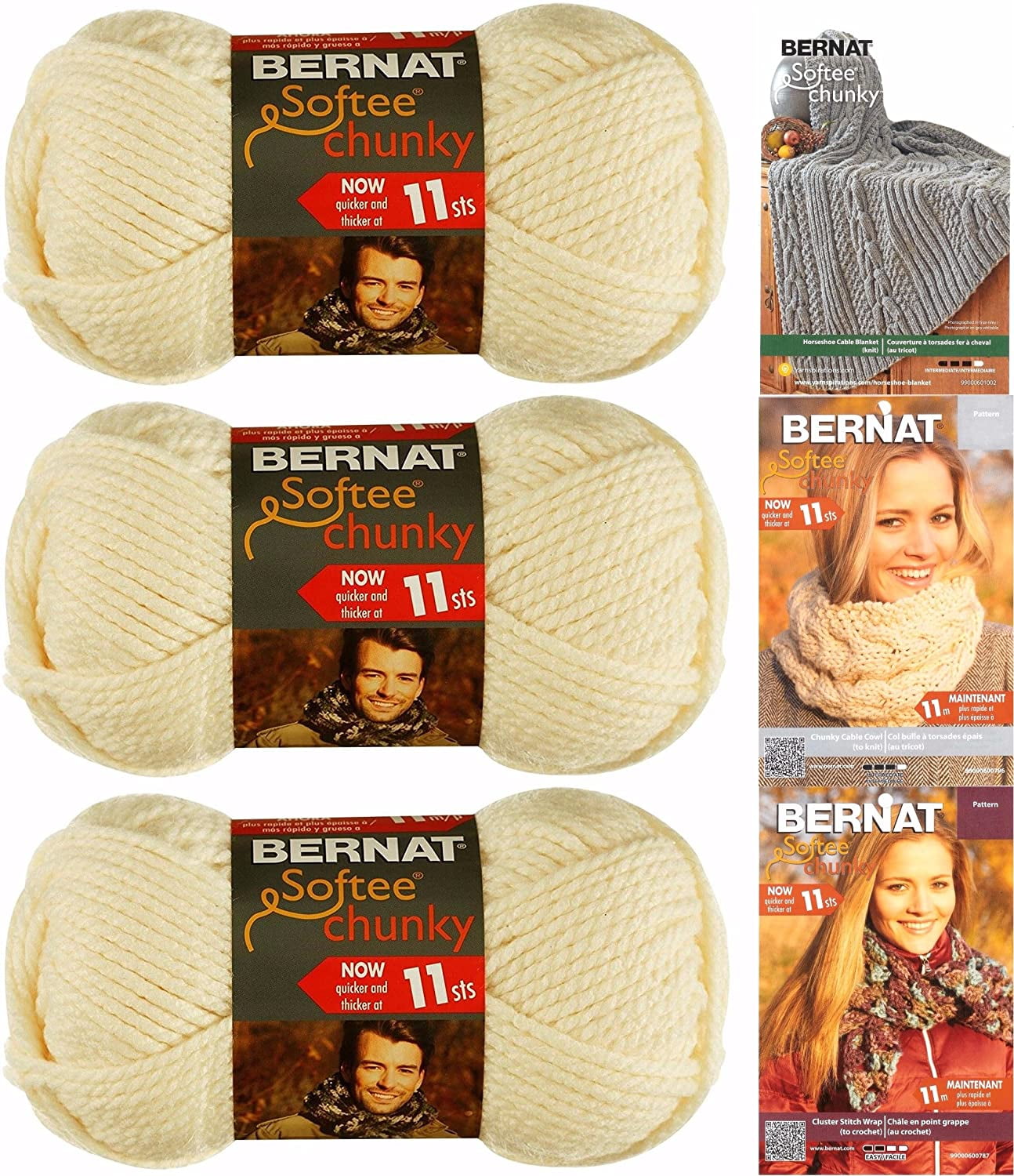 3 Skeins Aqua Bernat Softee Chunky Yarn Bundle Super Bulky Number 6 Gauge