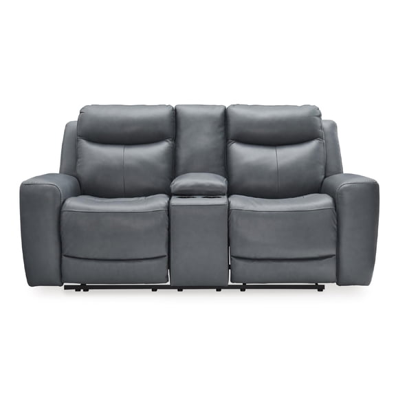 Bowery Hill Contemporary Steel Power Reclining Loveseat with Console