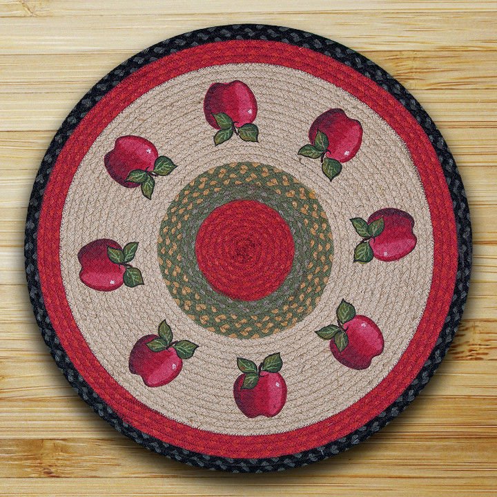 RED APPLES 100 Natural Braided Jute Rug, 27" Round, Capitol Earth Rugs