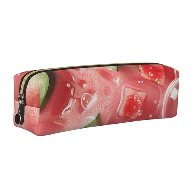Easygdp Refreshing Watermelon Slices para Estuche de Lápices de Cuero, Estuche de Papelería de Cuero, Estuche de Gran Capacidad con Cremallera