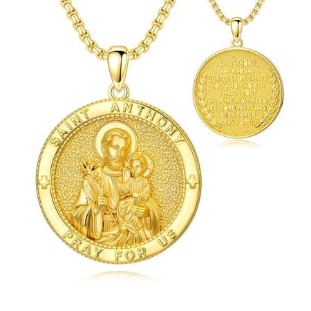 Kootwo Patron Saint Necklace for Men, 14K Gold Plated St. Anthony Medal, Catholic Find Lost Gift