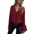 thumbnail image 2 of VISgogo, blusas de chifón salvaje a la moda para mujer, camisa de un solo pecho con cuello vuelto de Color sólido, Tops informales de manga larga para oficina para mujer VISgogo  moda, 2 of 8