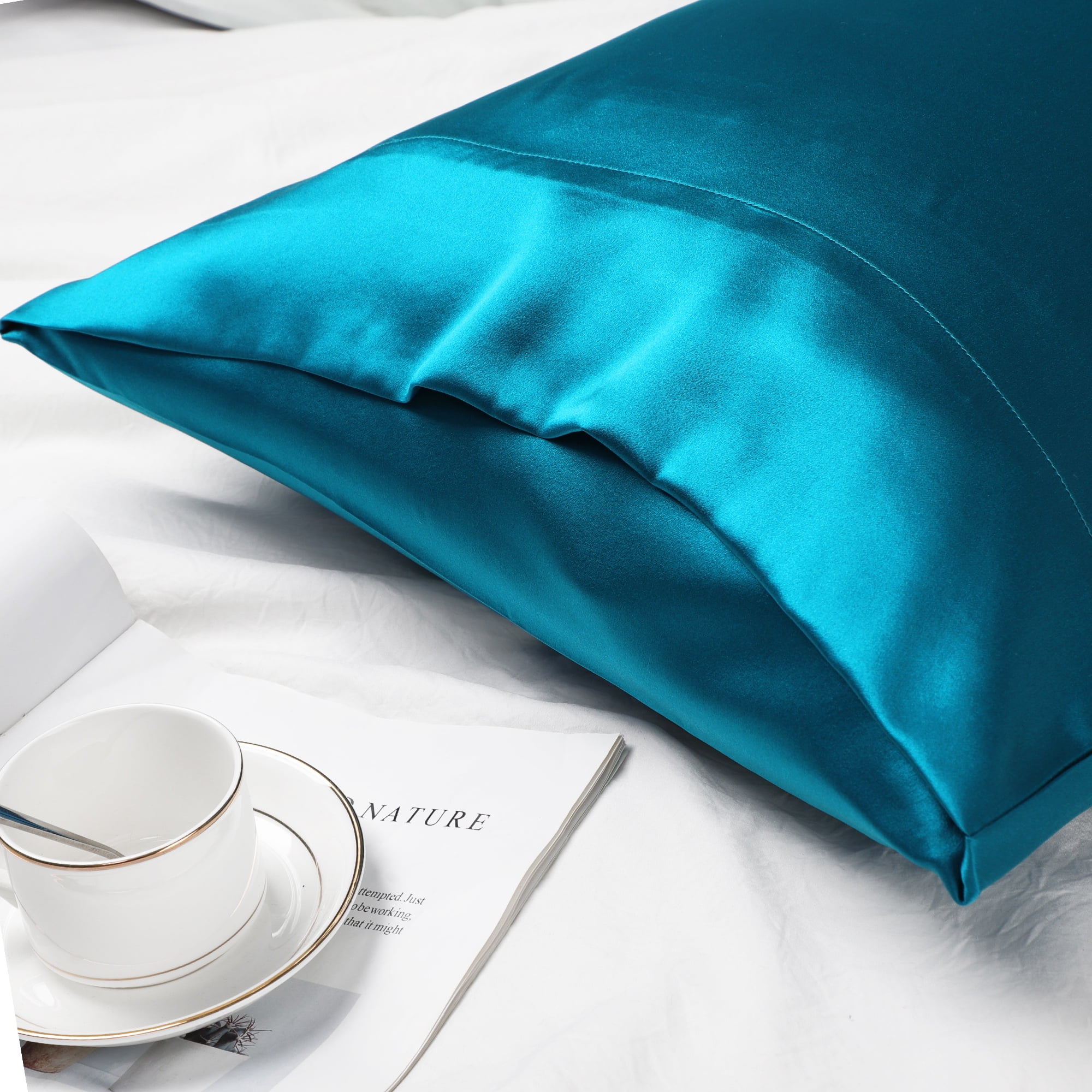 PiccoCasa 19 Momme Silk Pillowcase with Eye Cover Set King Peacock Blue