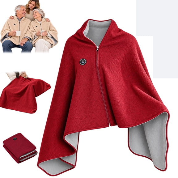 Heated Shawl Wraps for Women, Cozy Heated Zip Up Blanket, Portable USB Heated Blanket Shawl with 3 Heat Settings & Fast Heating, Home Outdoor Office Use