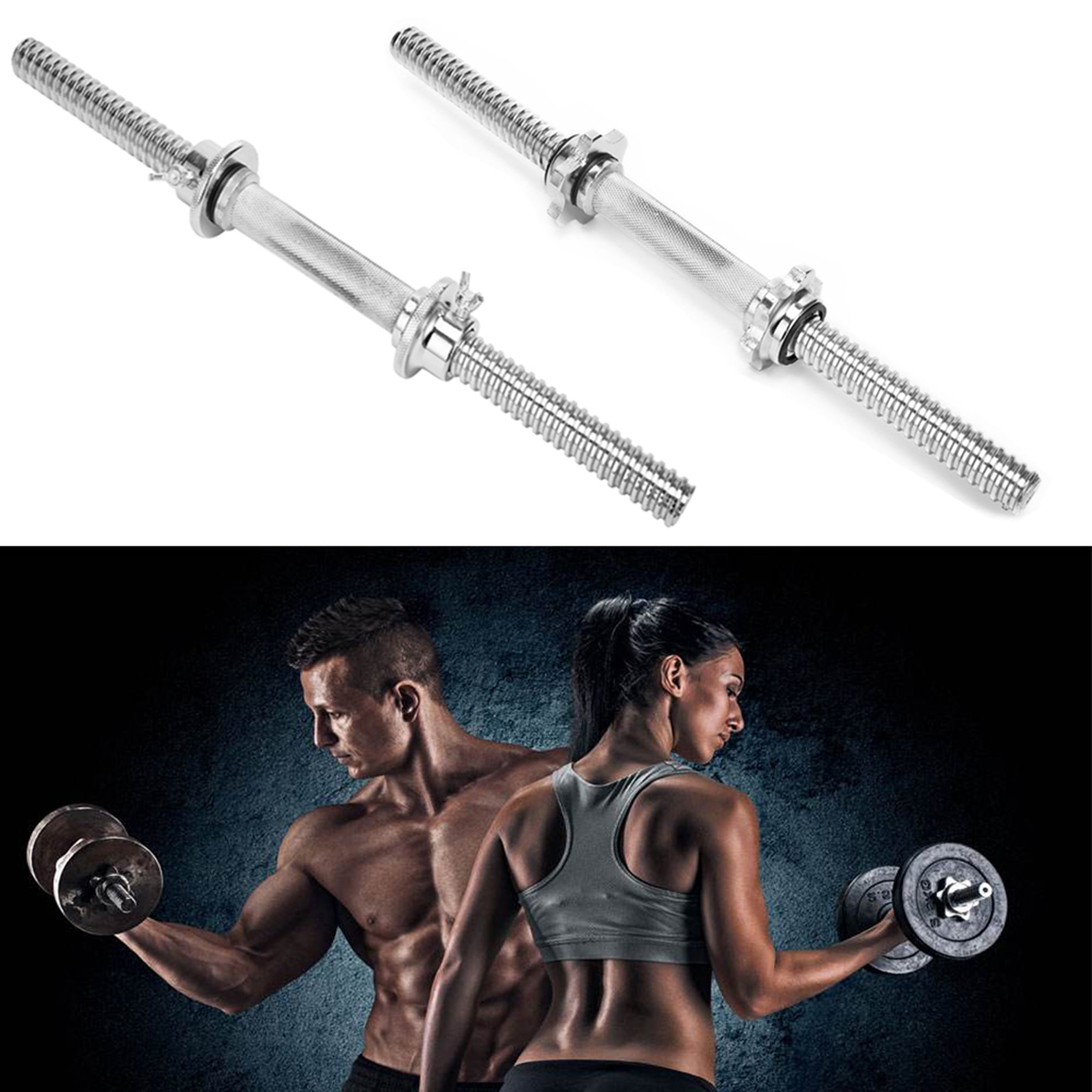2x Dumbbell Bars & Spinlock Collars Weight Lifting Gym Dumbell Handles Set 45cm 