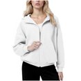 thumbnail image 2 of Otntypg Full Zip up Jackets for Women Lightweight Casual Fall Long Sleeve Collared Neck Hoodless Sweatshirt Tops Loose Fit Athletic Outwear Coat with Pockets White XXL, 2 of 8