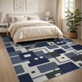 thumbnail image 3 of ODIKA 8'x10' Navy Gray Geometric Squares Contemporary Washable Area Rug Overlapping Block Pattern Abstract Design Mid Durable, Non-Slip for Living Room, Under Sectional, Family, 3 of 7