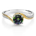 thumbnail image 2 of Gem Stone King 925 Silver and 10K Yellow Gold Ring Round Green Mystic Topaz and Moissanite (1.05 Cttw, Size 6), 2 of 3