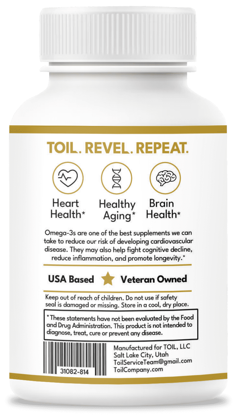 Daily Omega EPA & DHA - Super Omega-3 Dietary Supplement, cardioprotective, neuroprotective, from TOIL, a Veteran Owned Company