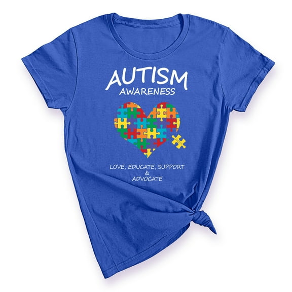 Autism Awareness Support Heart Puzzle Women's T-shirt, L, Royal (Multicolor)