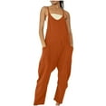 thumbnail image 3 of QATAINLAV Summer Sleeveless Jumpsuits for Women Casual Loose Spaghetti Strap Overalls Basic Solid Wide Leg One Piece Pants with Pockets Summer Savings Orange XL, 3 of 5