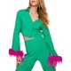 thumbnail image 2 of VISgogo - Conjuntos informales de otoño para mujer, con ribete de plumas, manga larga, con botones, tops y pantalones sueltos de cintura alta y pierna ancha VISgogo  moda, 2 of 5