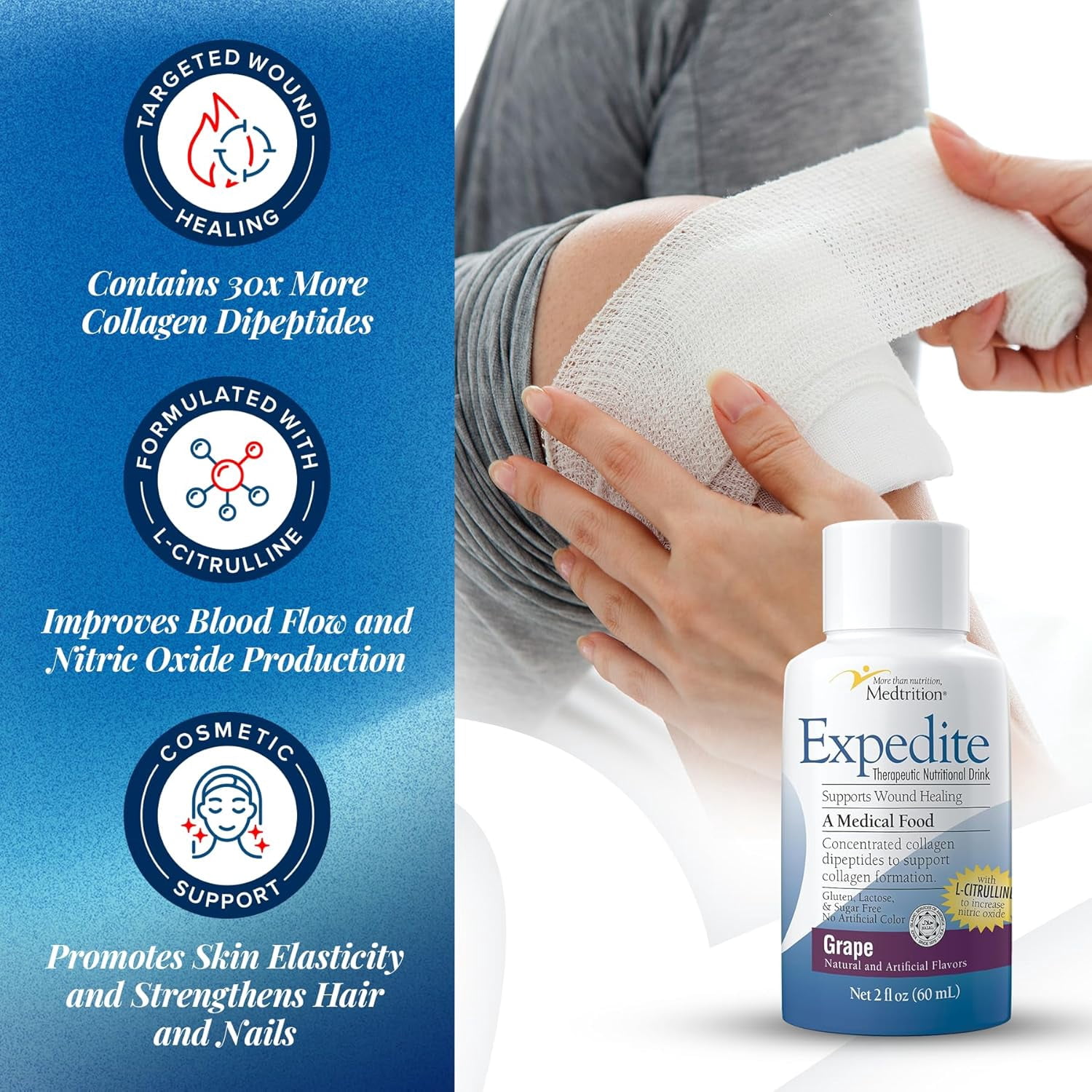 Medtrition Expedite Liquid Collagen, Grape, 2 Fl Oz, Pack of 24 - Nutrition Support for General, Orthopedic & Cosmetic Surgery Recovery