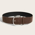 thumbnail image 2 of SWSMCLT Women's Faux Leather Adjustable Belts Square Metal Date Night Spring Thick Belt Vintage Metal Buckle Silver Coffee Small-Large, 2 of 5