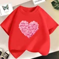 thumbnail image 3 of Camiseta de algodón con estampado de flores y corazones rosas para niñas y niños, bonita camiseta informal, regalo para niñas, ropa de verano para bebés con estampado floral, 3 of 5