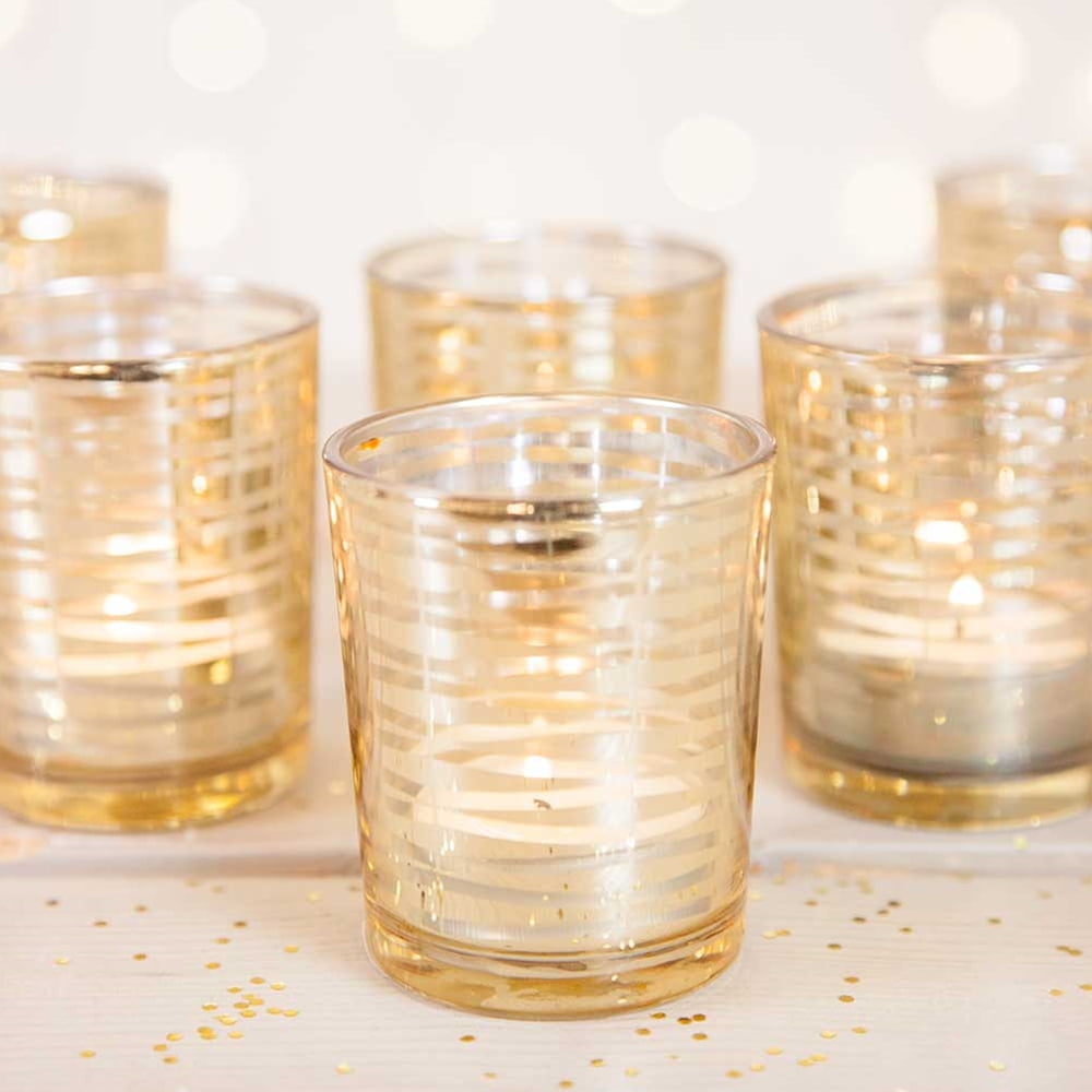 Candle Accessories Votive Candle Holders Wavy Stripes 2.5 inch Mirrored Gold 6 Pack