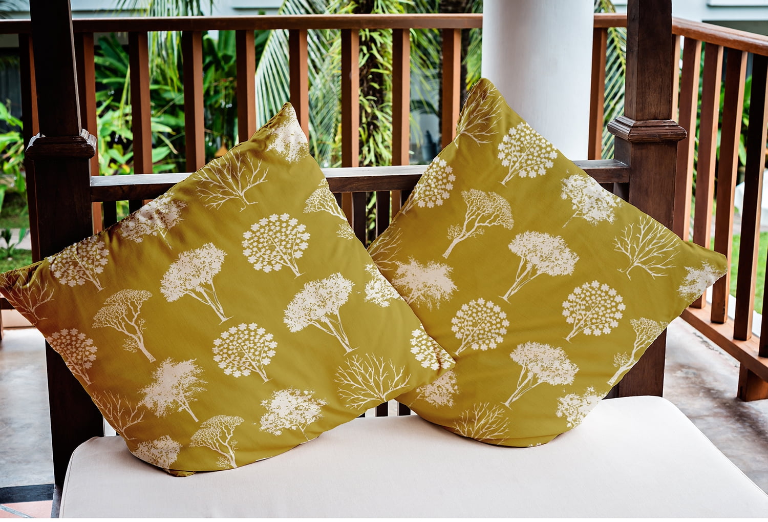 Simply Daisy 18" x 18" Field of Trees Indoor/Outdoor Polyester Throw Pillow, Muted Gold