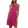thumbnail image 2 of SMihono Robes Bohèmes d'Été pour Femmes Grande Taille Mode Col Asymétrique Ample Sans Manches Longueur Genou Robe Courte Unie, 2 of 9