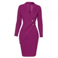 thumbnail image 3 of Pisexur Robes de Travail pour Femmes Croisée Solide Col Rabattu Blazer Robe Manches Longues Boutons Robe Moulante Formelle, 3 of 6