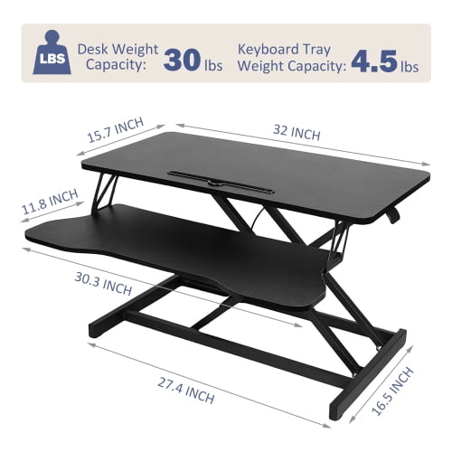 DEGUO Standing Desk Converter - 32 Inch Adjustable Sit to Stand Up Workstation, Particle Board, Dual Monitor Desktop Riser with Keyboard Tray, for Home Office Laptop, Black