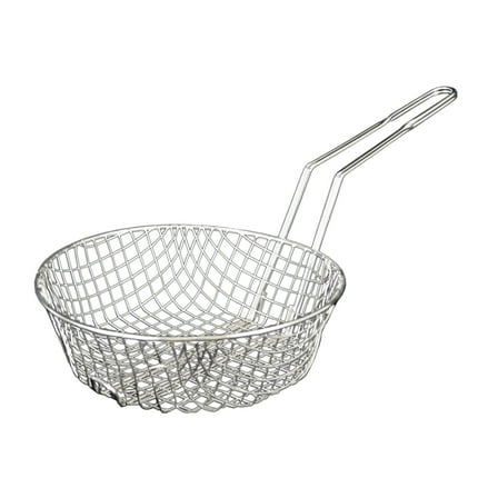Excellante 10" round nickel plated culinary basket, coarse mesh, comes in each
