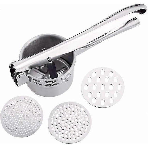 Vegetables Stainless Steel Manual Potato Masher with 3 Interchangeable Discs for Fruits Baby Food Easy to Clean