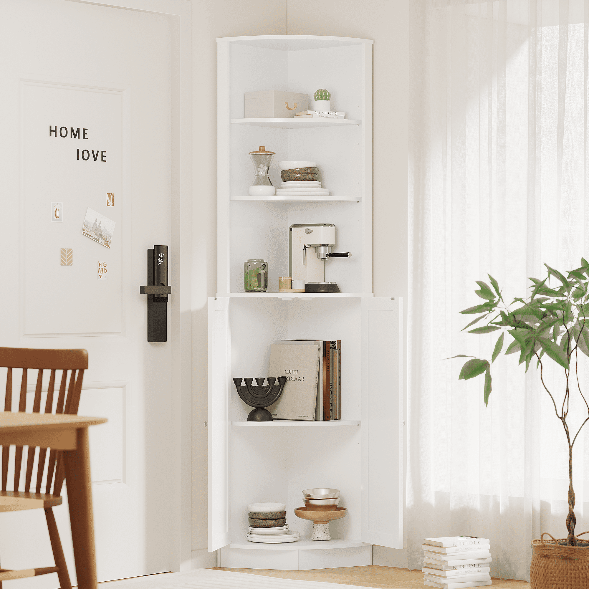 67 in Tall Corner Cabinet with 2 Doors and Adjustable Shelves, Narrow Freestanding Storage Cabinet for Bathroom, Kitchen, Living Room, Bedroom, Laundry Room, White