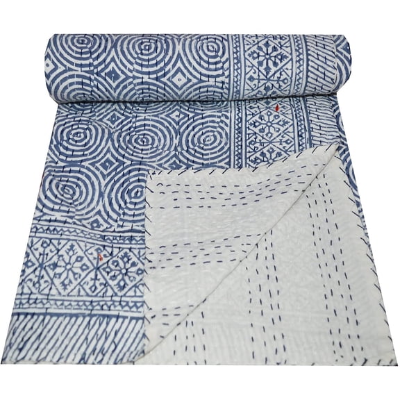 Yuvancrafts Indian Hand Block Print Cotton Quilt – Queen Size Handmade Boho Bedspread & Vintage Gudari  Throw