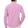 thumbnail image 4 of Henley Shirts Men Fashion Casual Long Sleeve Button Down T Shirts Fall Comfy Lightweight Solid Color Regular Fit T Shirt Pink 3XL, 4 of 4
