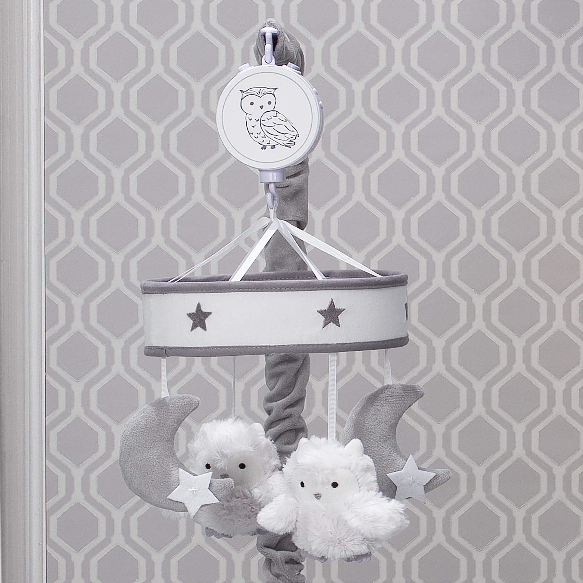 Lambs & Ivy Luna Gray/White Owls and Moons Musical Baby Crib Mobile 1 Count Pack of 1 