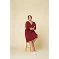 thumbnail image 5 of Seek No Further Women’s Plus Size Ponte ¾ Sleeve V-Neck Wrap Dress, 5 of 9
