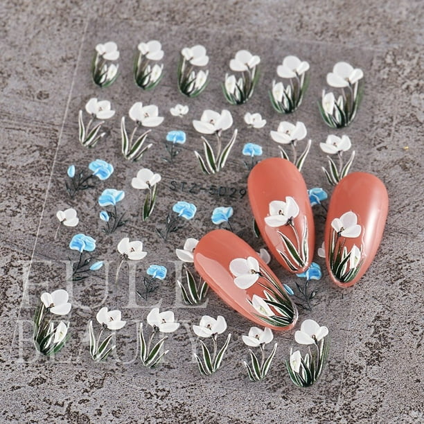 Pegatinas de flores acrílicas 5D, suministros para decoración de uñas, deslizador de uñas con encaje Floral rosa y blanco degradado, láminas de decoración para manicura de verano, STZ-5D43 Tan Jianjun unisex