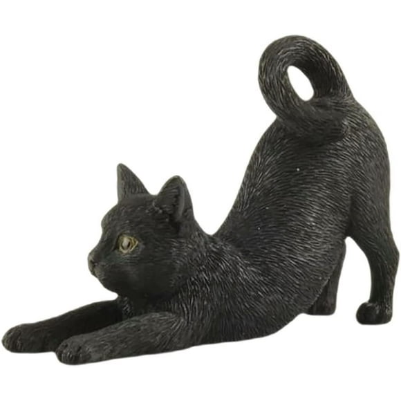 JFSM Inc. Figurine Extensible Chat Noir 7 Pouces Sculpture en Résine – Décoration Élégante pour les Amoureux des Chats – Accent Maison, Étagère Intérieure Bureau Ou Affichage de Bureau