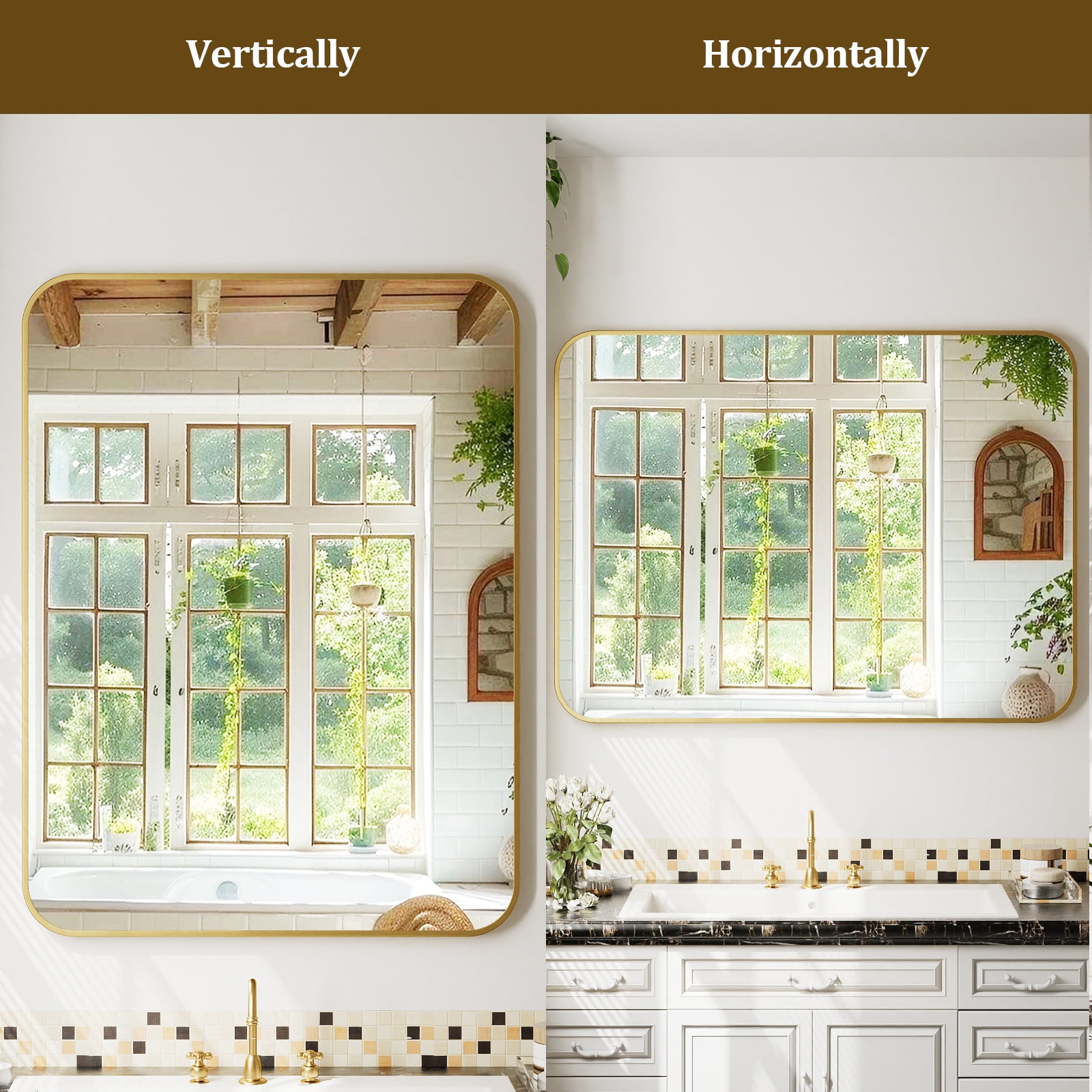 Puremirror 30"x40" Bathroom Mirror Rectangular Wall-Mounted Mirror with Metal Frame, Gold