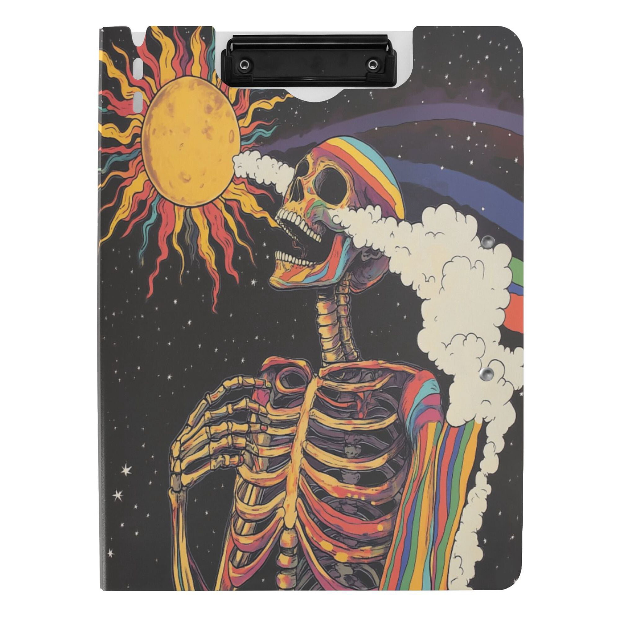 FORMRS A4 Clipboard Folder with Pen Holder Horizontal Foldable School Office Binder, Colorful Skeleton with Cloud