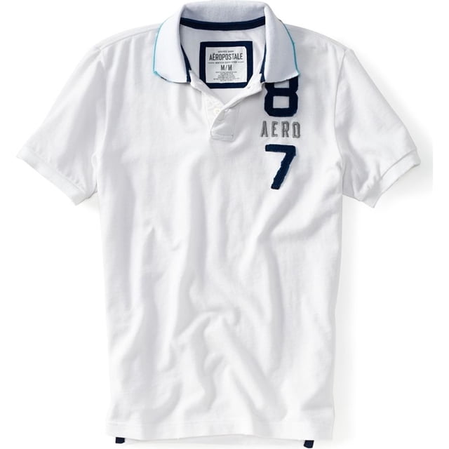 Aeropostale - Polo de rugby bordado para hombre, color blanco, mediano