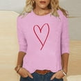 thumbnail image 3 of yillto Womens Valentine's Day Tops Plus Size 3/4 Sleeve Blouse Crewneck Cute Heart Printed Tunic Blouse S-5XL, 3 of 5