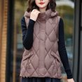 thumbnail image 2 of TFEOQRY Women's Thermal Vest Solid Color Short Loose Thick Hooded Tank with Pockets Sleeveless Cotton Jacket Coffee, 2 of 9