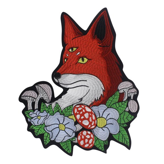 Flower Fox Patches Animal Embroidered Applique Iron on Fabric Patch for MC Club Jacket Decorated Badges